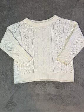 Women's Cream Cable & Lace Knit Crewneck Sweater